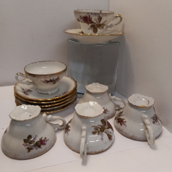 VTGE 12Pc. UCAGCO Demitasse Moss Rose China Teacups and Saucers Collectible - Picture 3 of 12